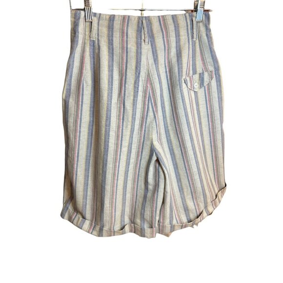 Vintage 80s KG Classics High Waisted Vertical Stripe Pastel Bermuda Shorts Sz 12 - Picture 2 of 9